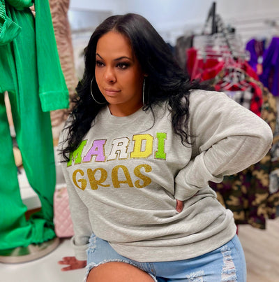 Mogul Boutique-Ash Grey Mardi Gras Sweatshirt Sweatshirt ash grey