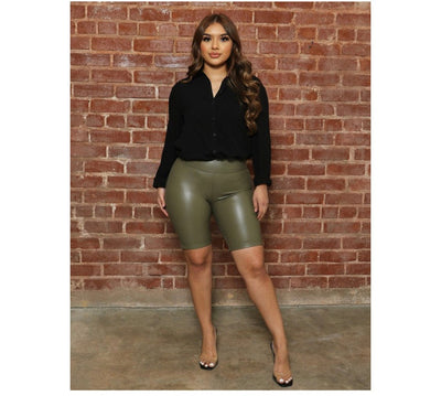 Mogul Boutique-Olive Biker Shorts Leather Shorts faux leather shorts