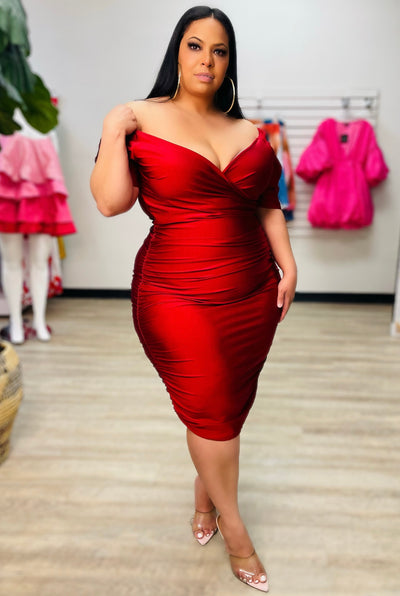 Mogul Boutique-Plus Size Burgundy Satin Dress Dress black