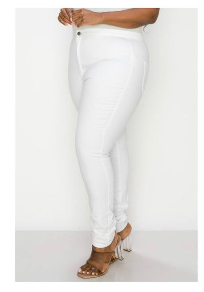 Mogul Boutique-Plus Size Skinny High Waisted White Jeans Denim jeans pants