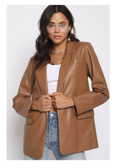 Mogul Boutique-Soft Faux Leather Blazer Apparel outerwear blazer